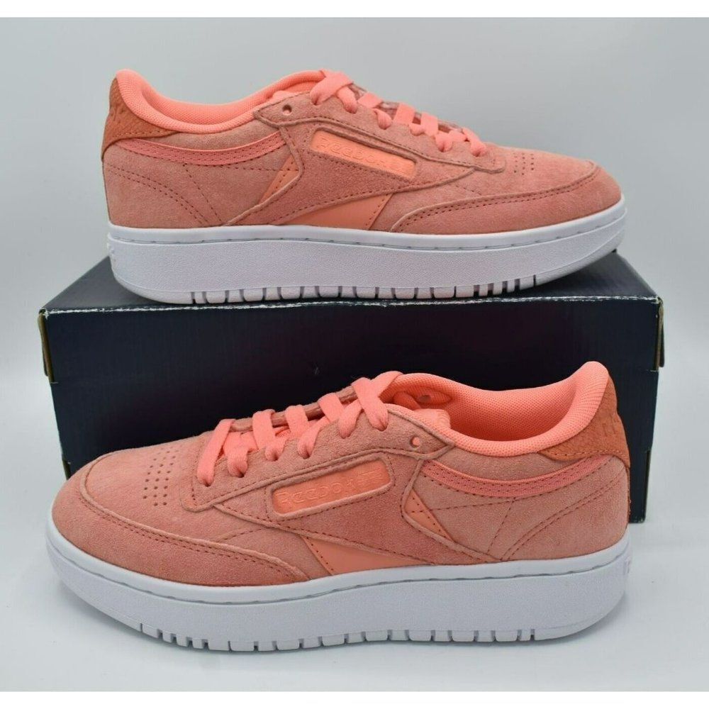 Reebok Womens Size 7 Club C 85 Double Coral White Tennis Style Fashion Sneakers